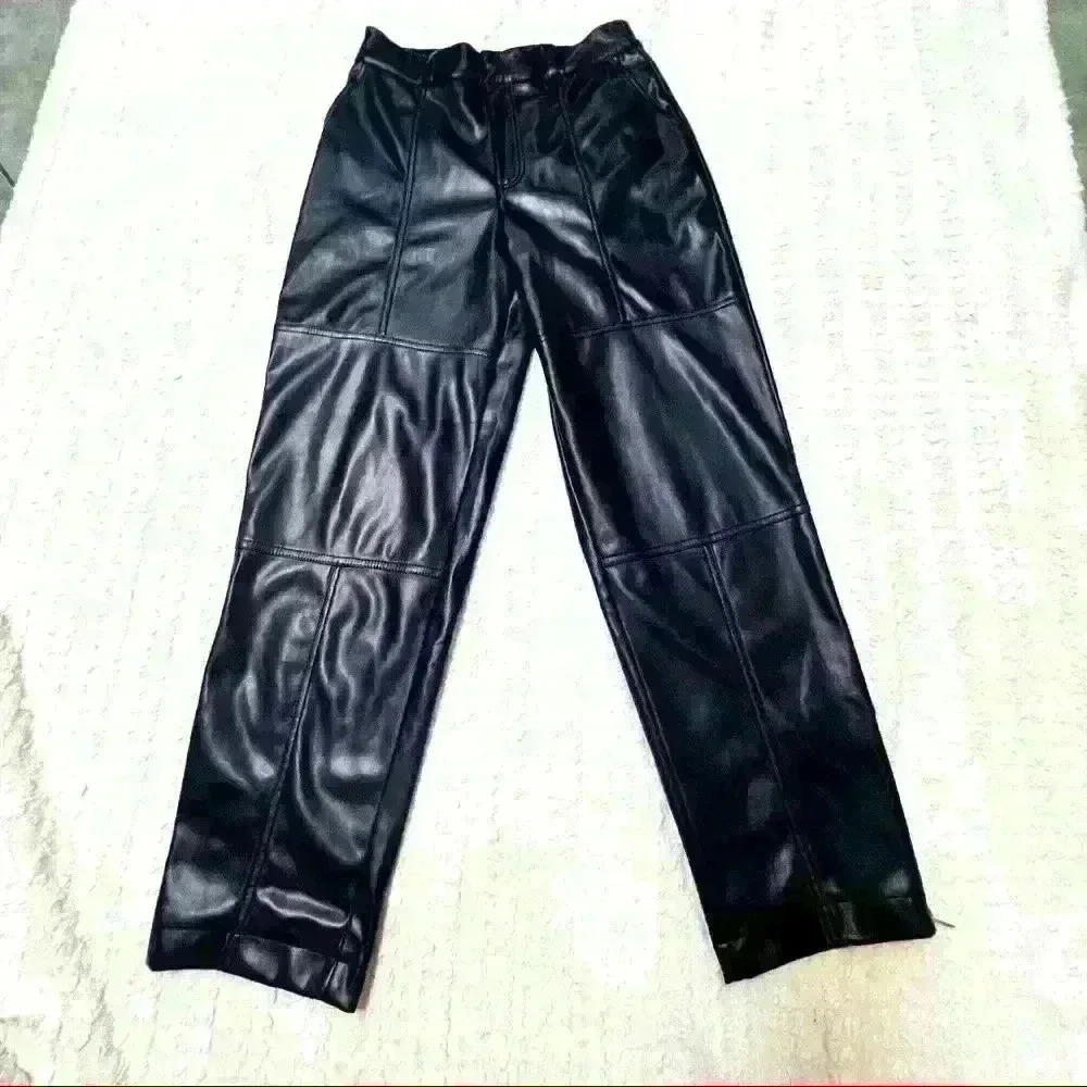AVEC LES FILLES Anthropologie Black Faux Leather Trouser Pants Sz S NWOT